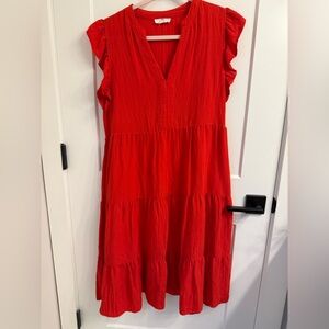 Entro Red Ruffle Sleeve Dress